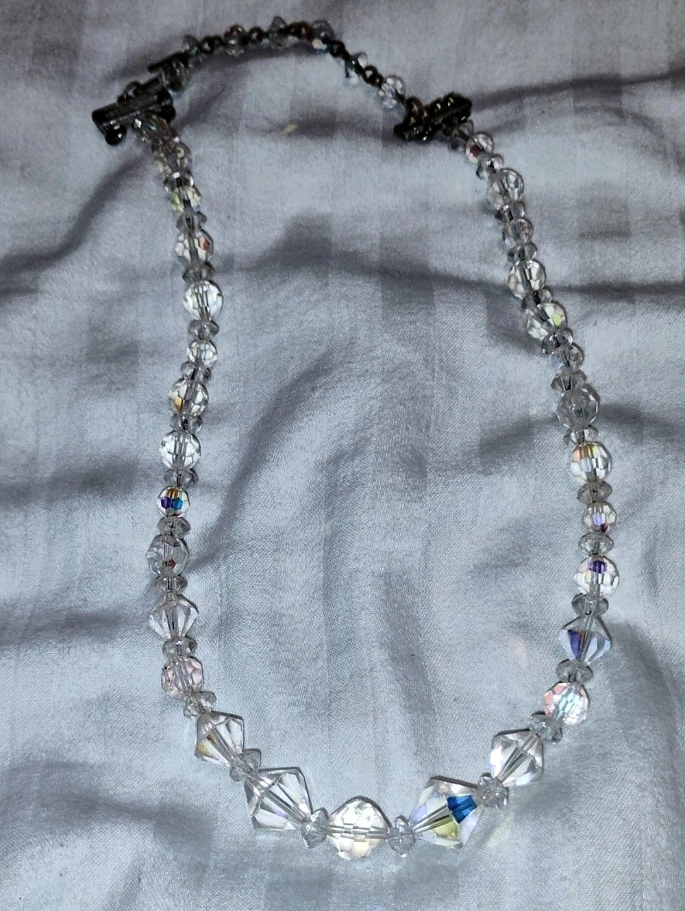 Aurora Borealis Crystal Beaded Statement Necklace in Clear & Blue